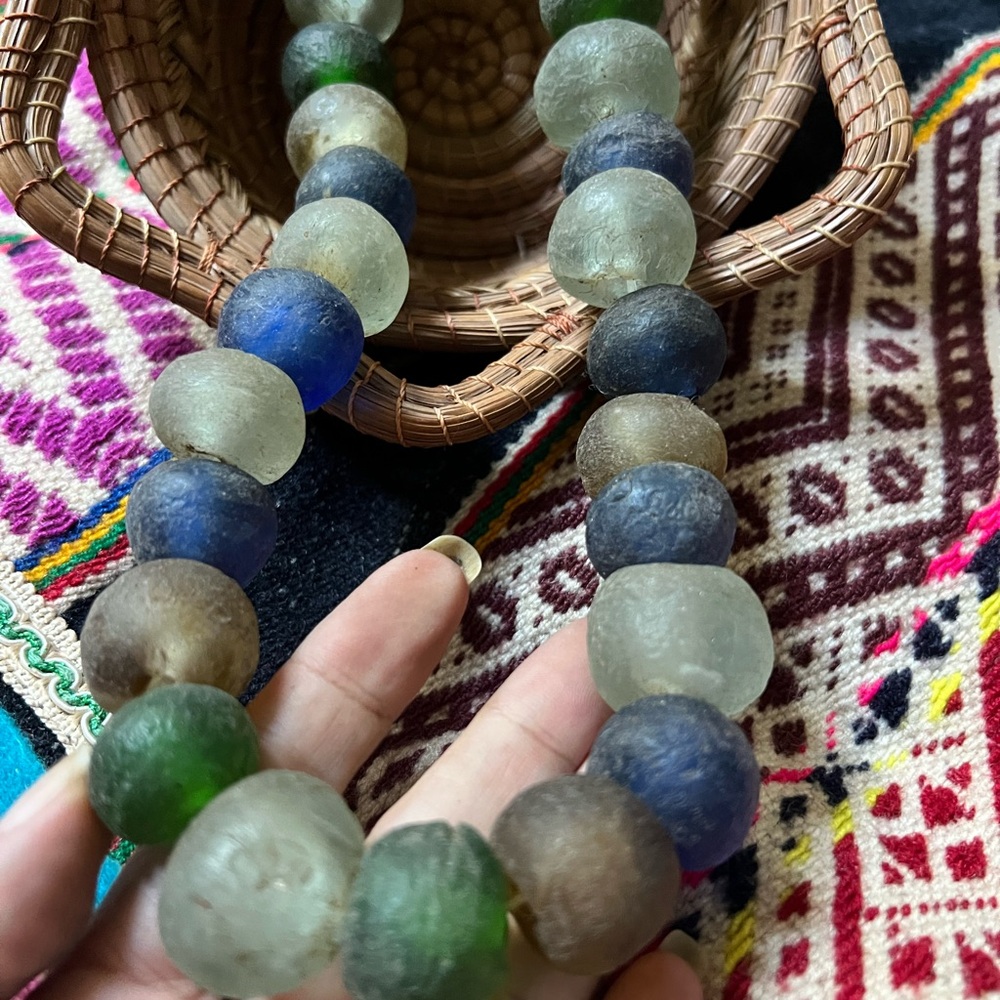 Strand of Recycled glass trade beads collector’s pieces from Africa